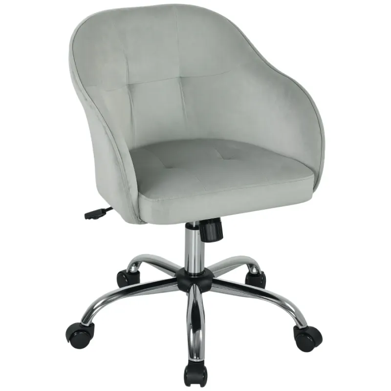 Velvet-Feel Tub Office Chair with Adjustable Height - Grey