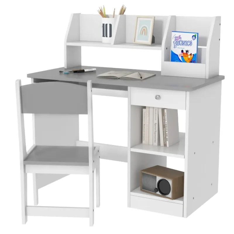 Kids Desk and Chair Set with Storage - Grey
