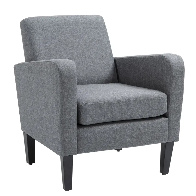 Linen-Feel Accent Chair with Rubber Wood Legs - Grey