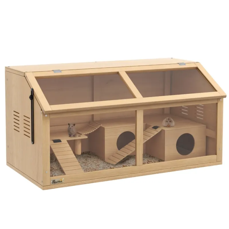 Wooden Hamster Cage with Suspension Bridge and Hut, 85 x 45cm