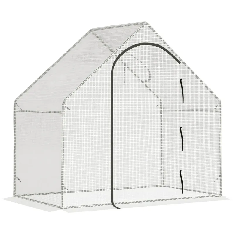 Walk-In Greenhouse with Roll-Up Door and Window, White - 180 x 100cm