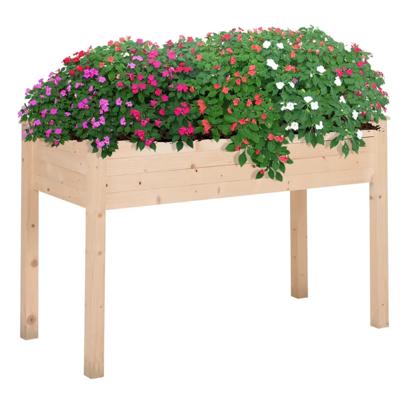 Rectangular Fir Wood Elevated Raised Garden Bed, 122.5cm