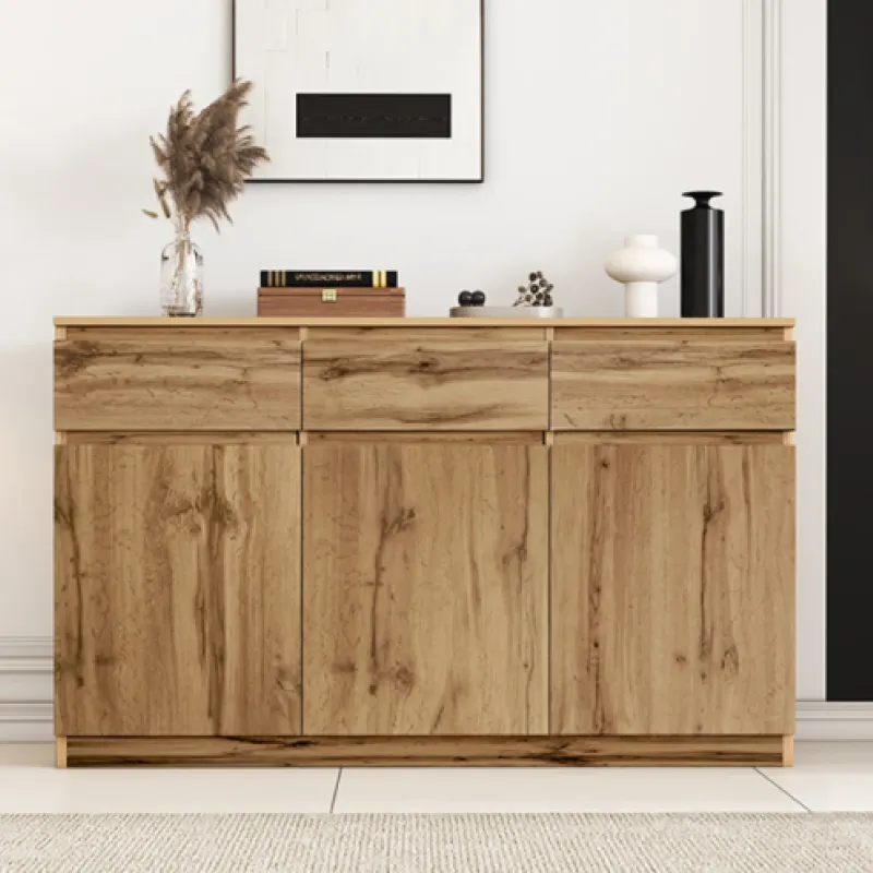 135cm Oak-Effect Large Sideboard with 3 Drawers and 3 Cupboards