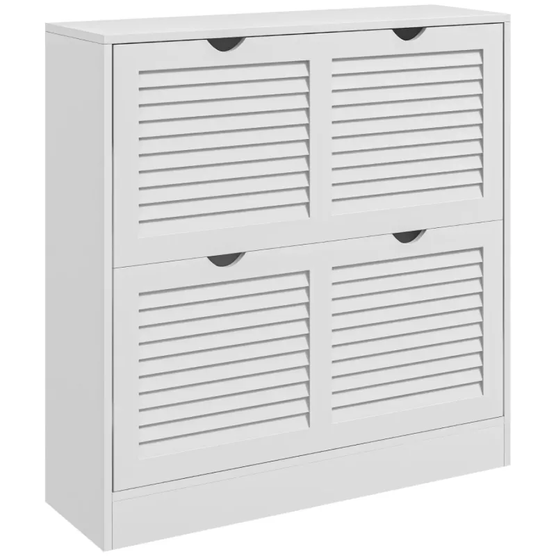 Narrow Shoe Storage Cabinet with 2 Flip Drawers - White