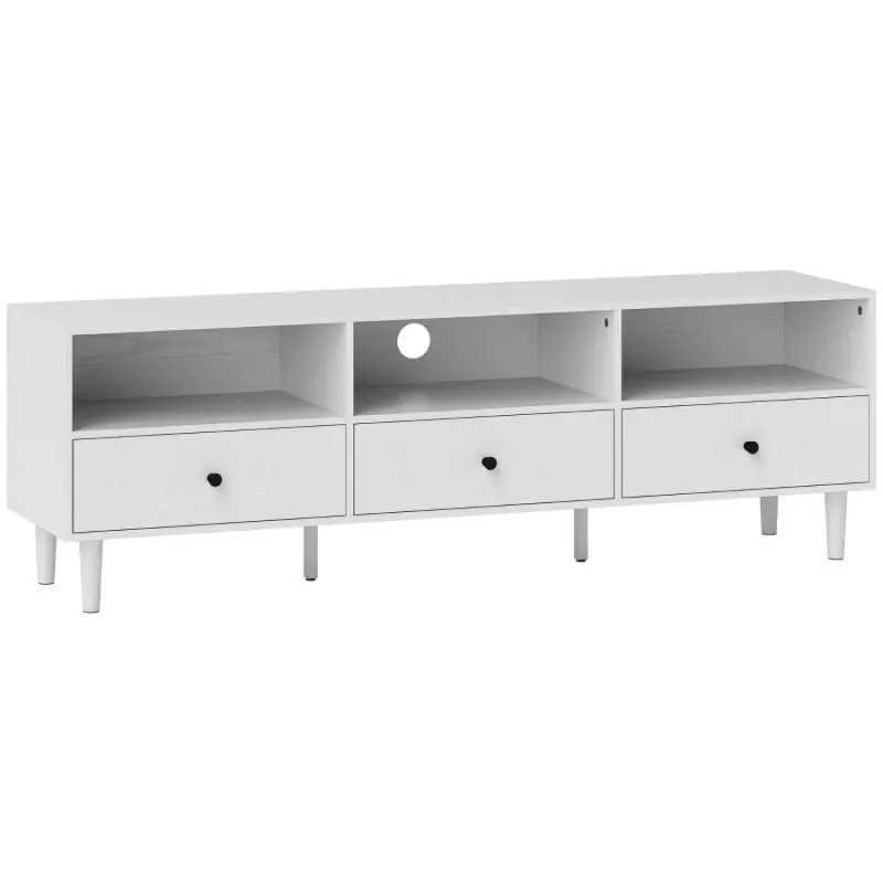 Particle Board & Metal TV Unit, 140cm, in White, with 3 Drawers & 3 Shelves