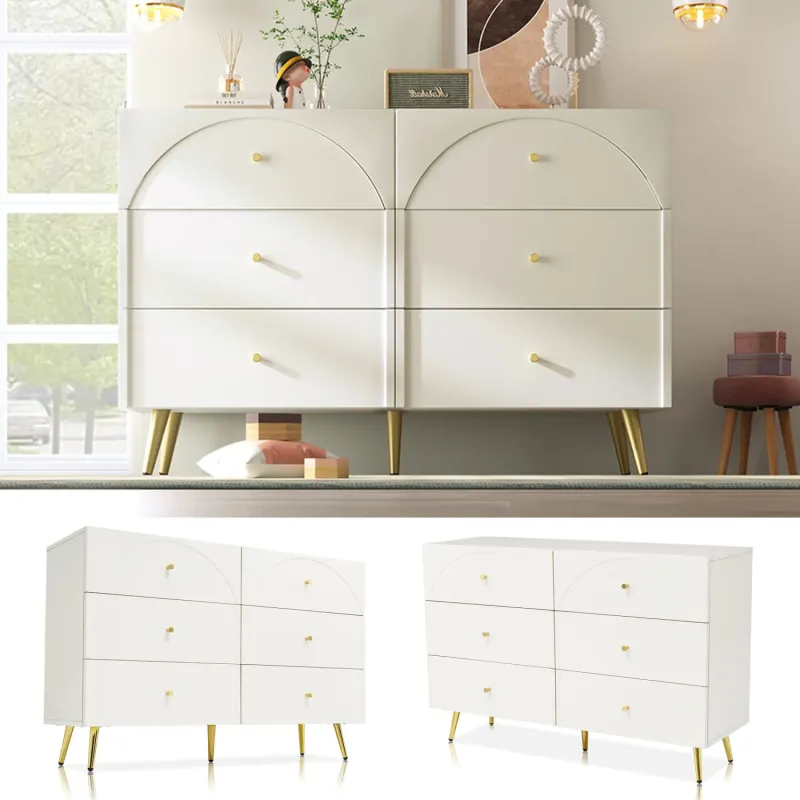 Arched 6-Drawer Sideboard in Cream White - 120cm Chest of Drawers