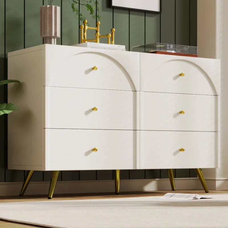 Cream White Sideboard, 120cm in Cream White, with Arched Drawer Fronts and 6 Drawers