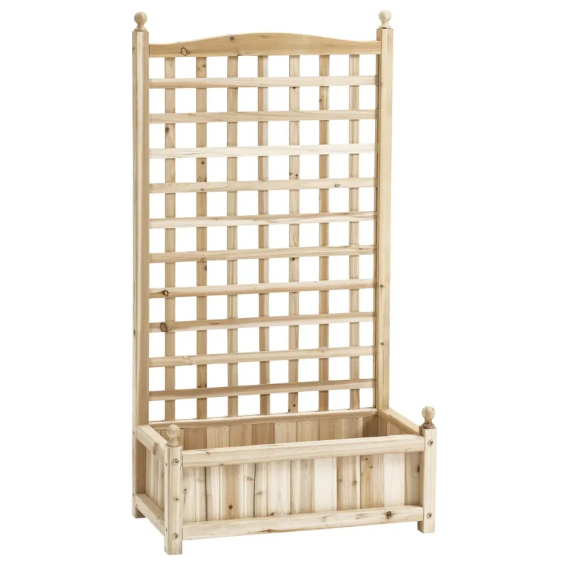 Natural Wood Garden Planter with Integrated Trellis
