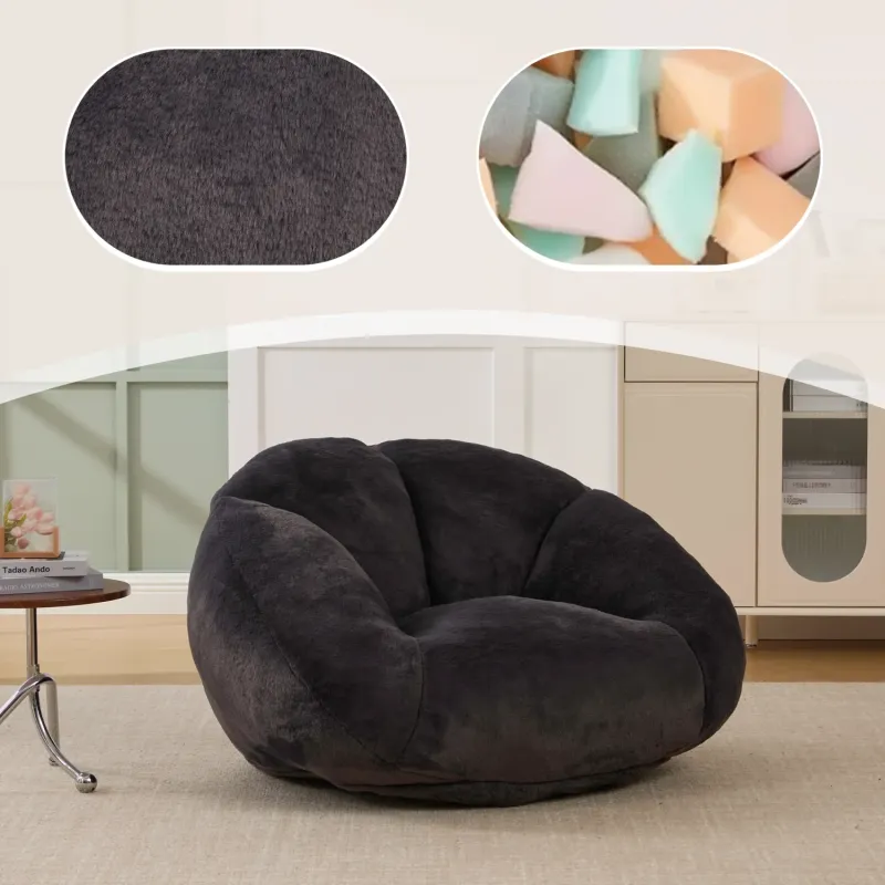 Shell-Shaped Faux Fur Bean Bag Chair with Memory Foam Filling - 100cm Large Lounger