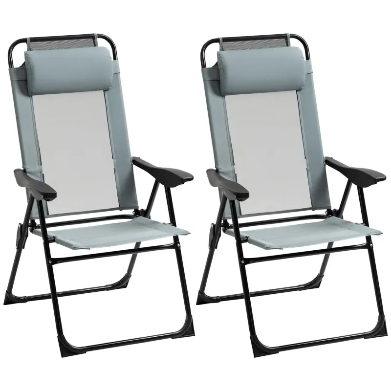 Set of 2 Folding Outdoor Recliner Chairs - Grey