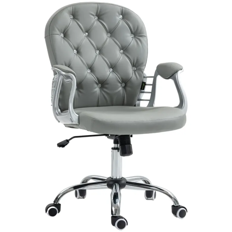 Diamante Tufted PU Leather Home Office Chair - Grey