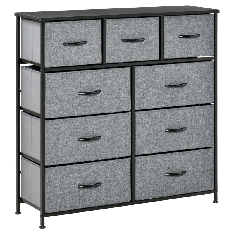 9 Drawer Fabric Storage Chest with Steel Frame - Grey