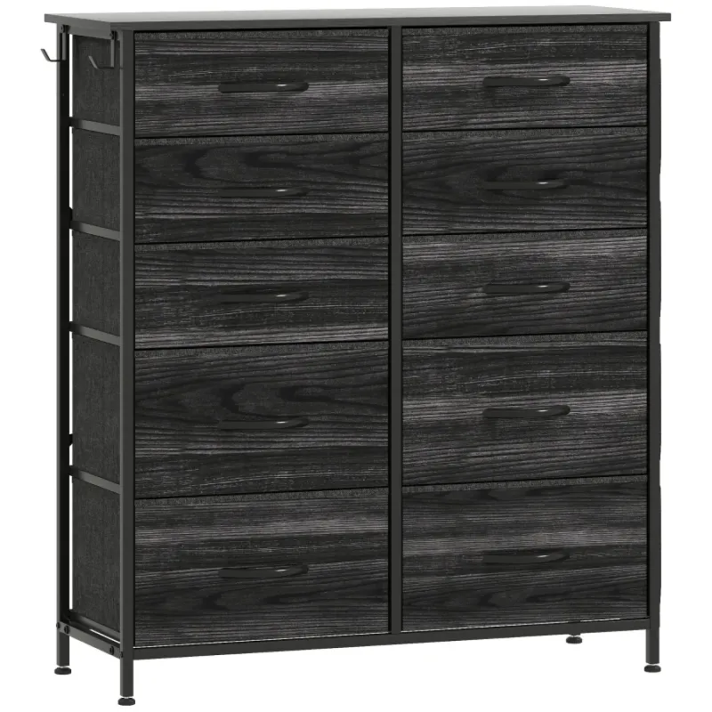 10 Drawer Fabric Chest of Drawers with Steel Frame - Black