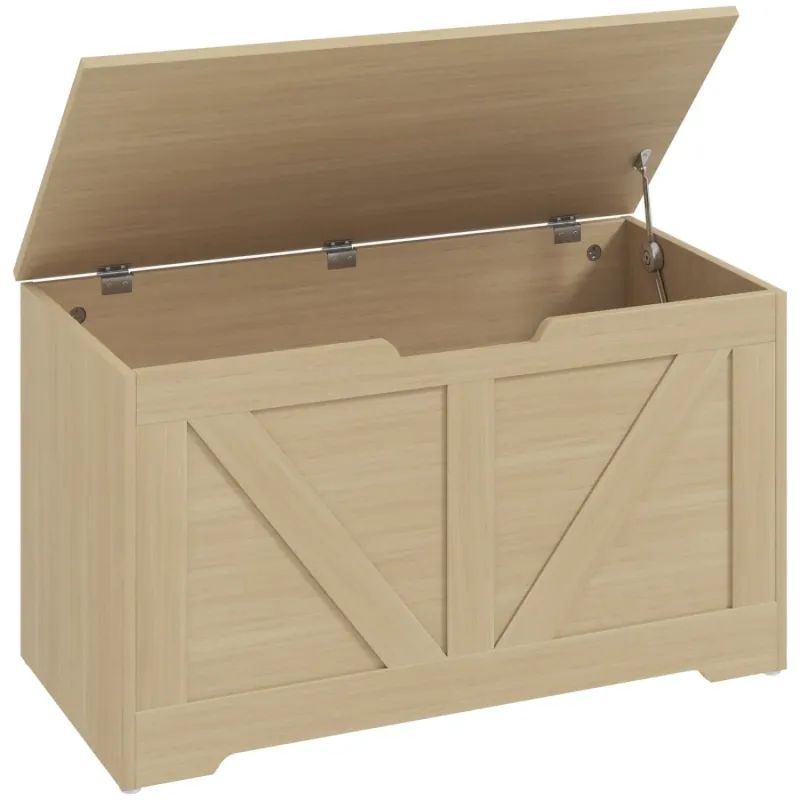  100L Storage Chest Ottoman Bench with Safety Hinge - Natural Wood Finish