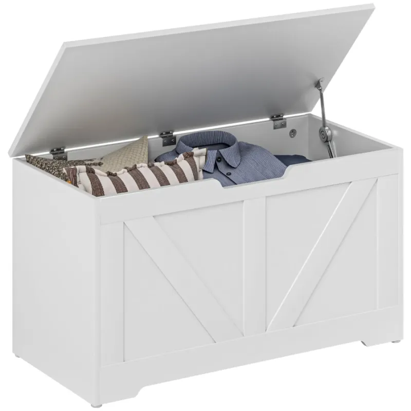 100L White Wood-Effect Storage Bench with Safety Hinge
