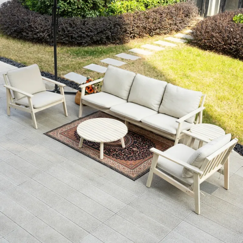 Solara 5-Seater Acacia Wood Outdoor Sofa Set with Taupe Rope Detail - Grey
