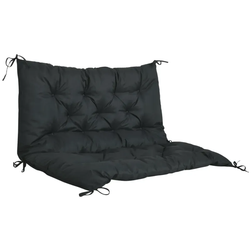 2 Seater Garden Bench Cushion Pad with Backrest and Ties, 98 x 100cm - Black