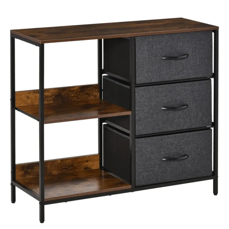 3 Drawer Storage Chest with 2 Side Shelves, Black