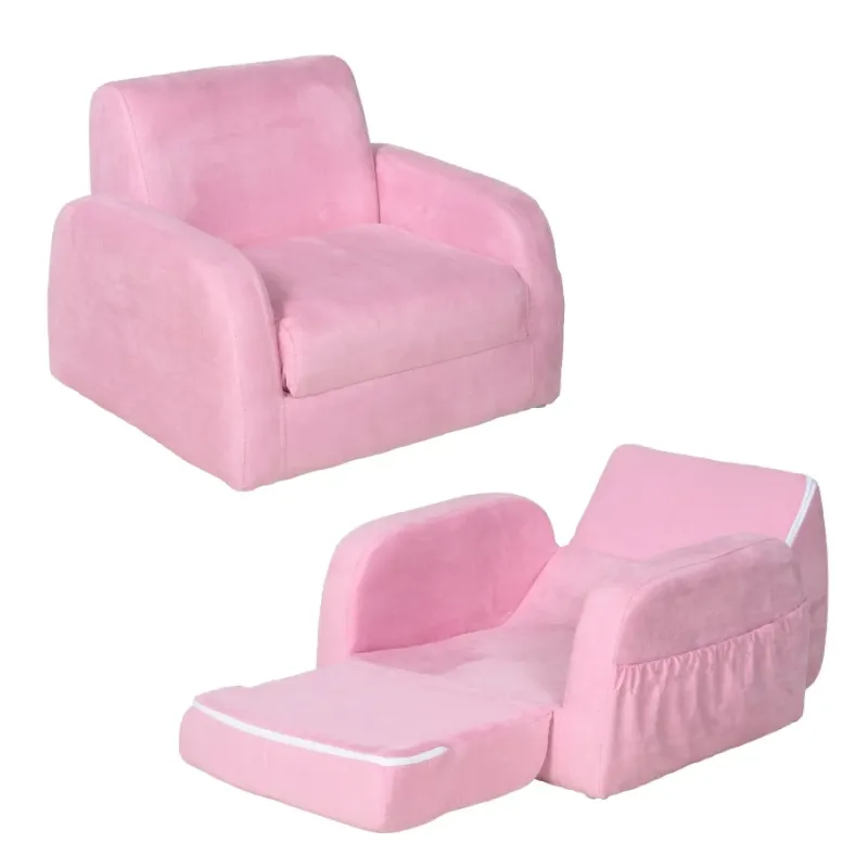 Kids 2-in-1 Folding Armchair and Toddler Sofa Bed - Pink