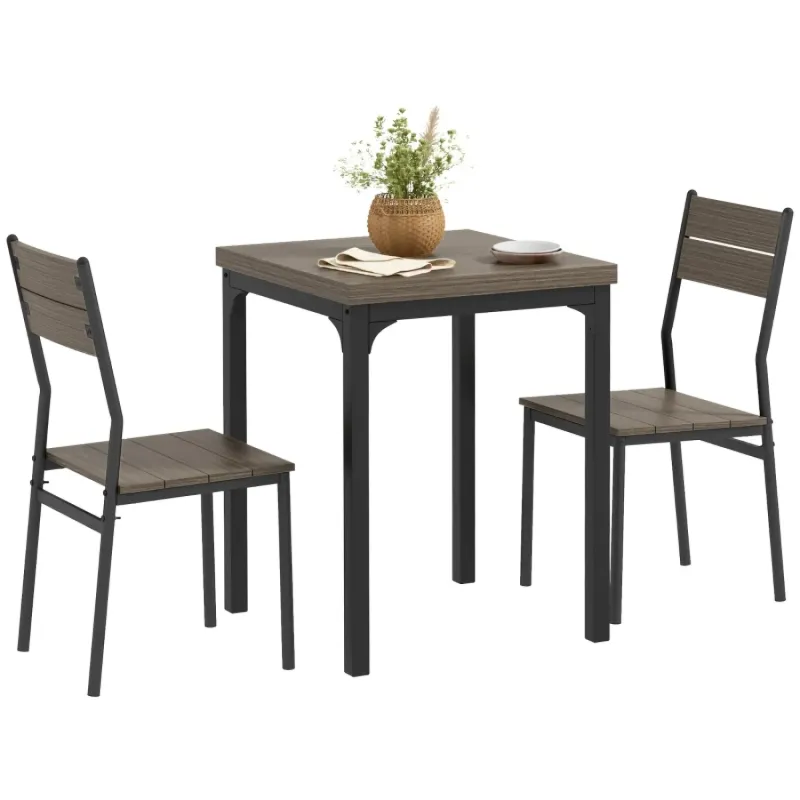 Compact 3 Piece Square Dining Set - Grey Wood Grain