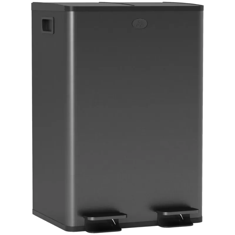  56L Dual Compartment Stainless Steel Kitchen Pedal Bin with Deodoriser Holders - Black