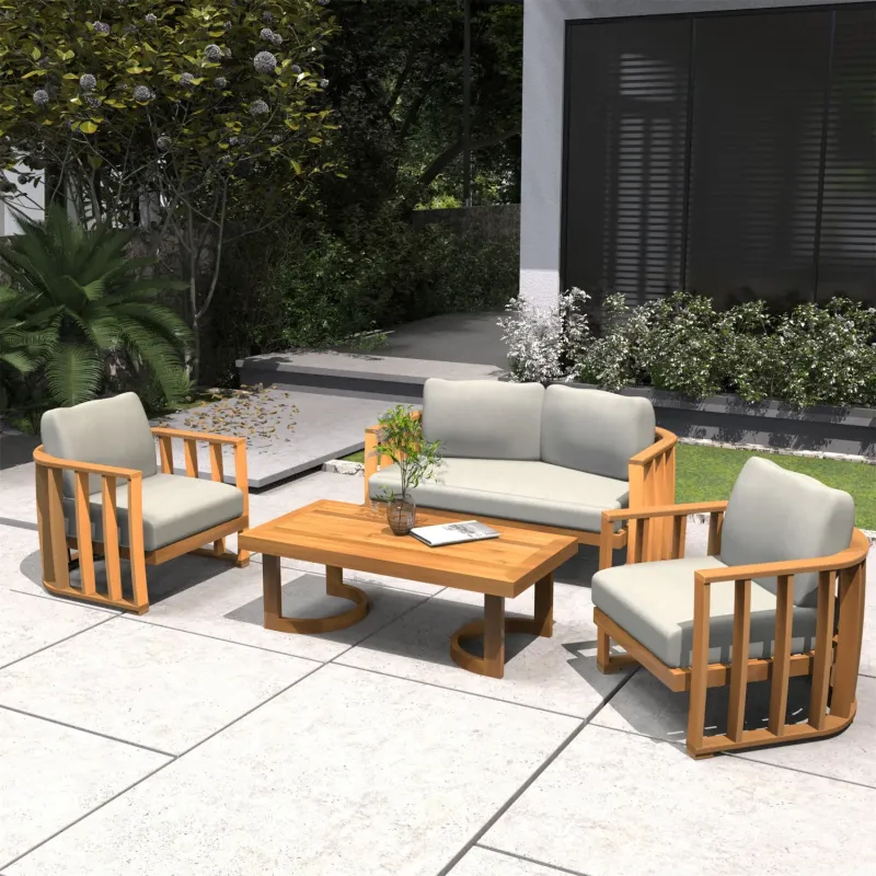 Solid Wood 4-Seater Garden Sofa Set with Teak Finish
