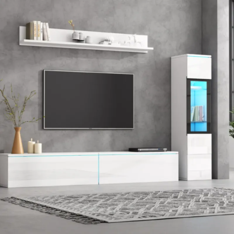 White High Gloss 3-Piece LED TV Wall Unit with App Control