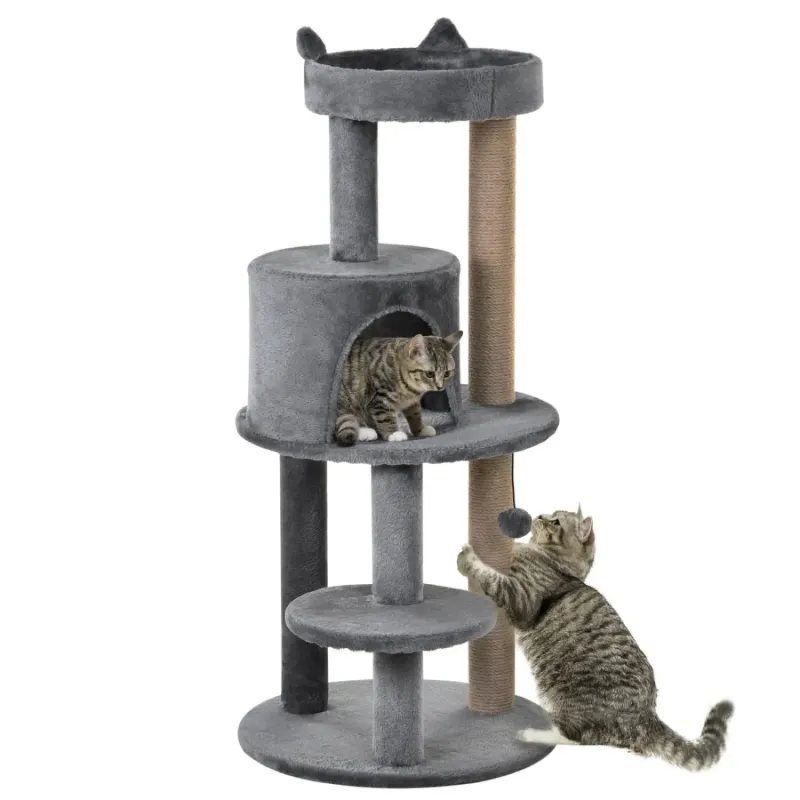 104cm Grey Cat Tree Activity Centre with Condo and Scratching Posts