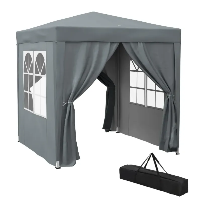2 x 2m Pop-Up Gazebo with Sides and Windows - Grey