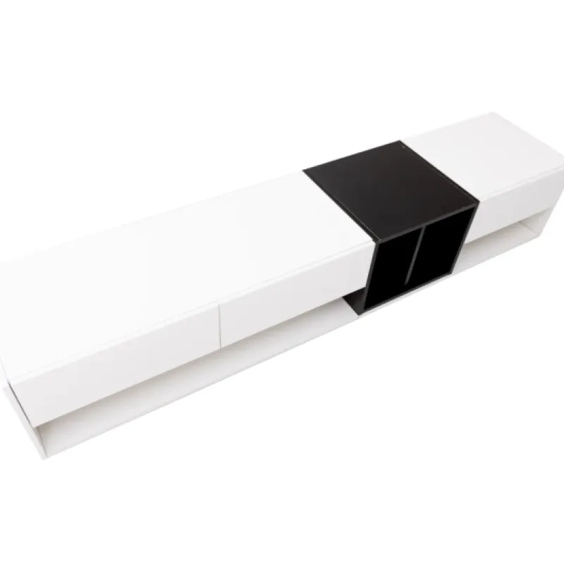 190cm High Gloss TV Unit - Black and White Media Cabinet with 3 Drawers