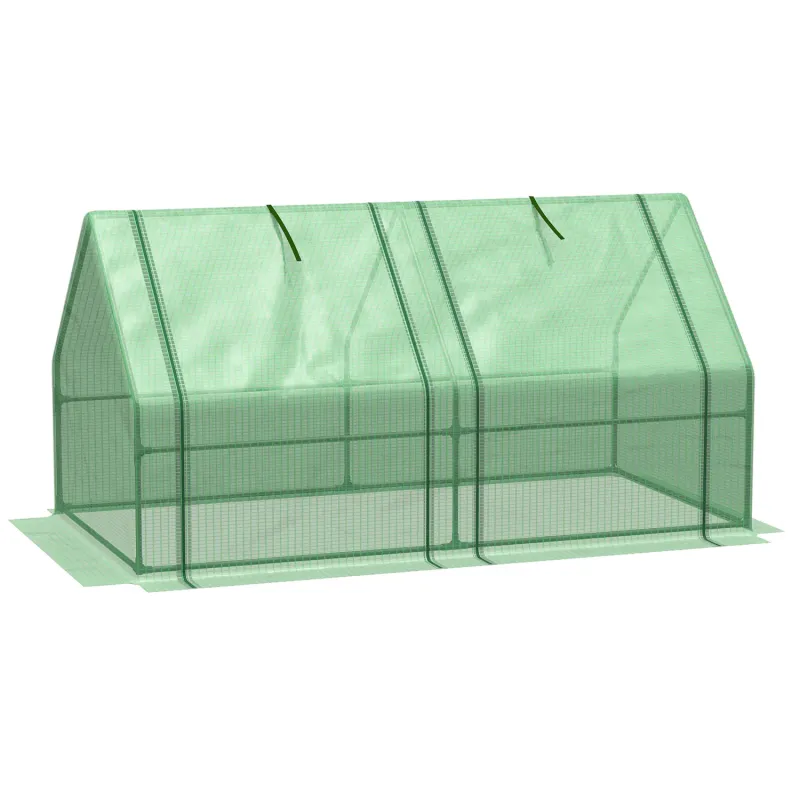 180cm Mini Polytunnel Greenhouse with Steel Frame & PE Cover - Green