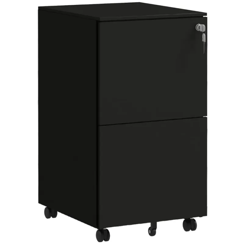 2-Drawer Steel Mobile Filing Cabinet with Lock - Black