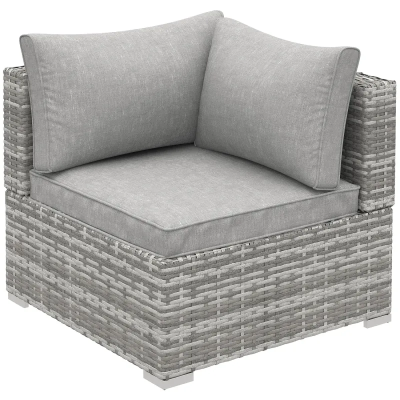 Outdoor PE Rattan Corner Sofa Chair with Cushions - Light Grey