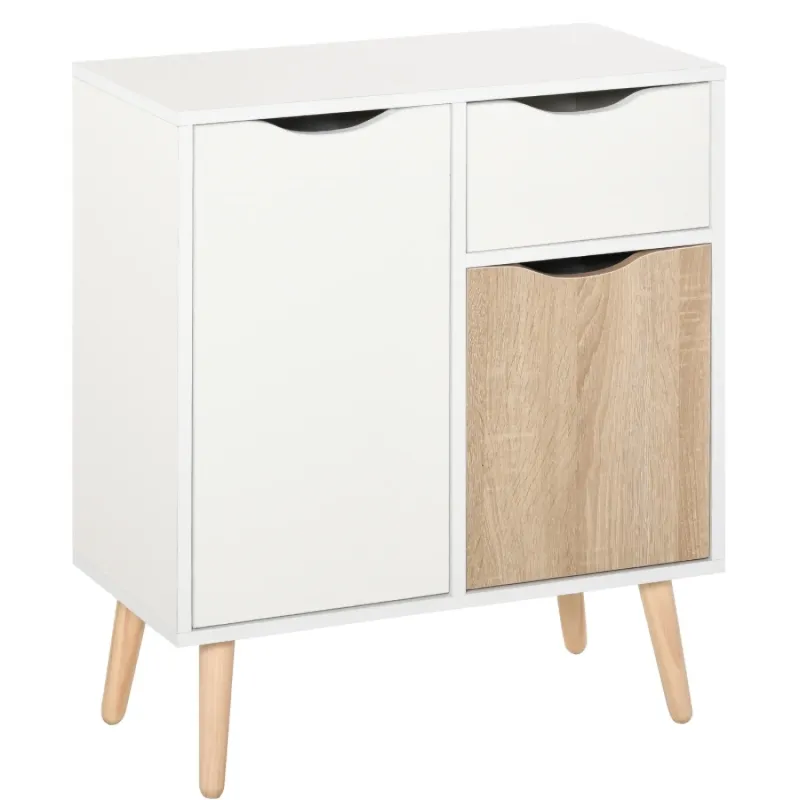 Wood Sideboard Storage Cupboard, 60cm, in Brown and White, with Drawer and 2 Doors