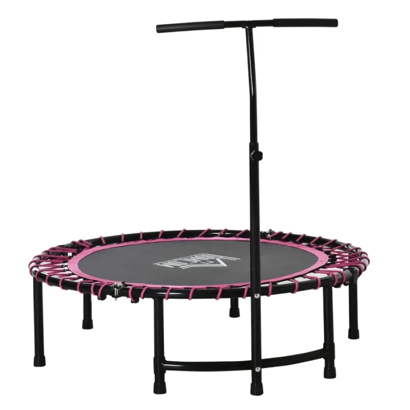Round Folding Mini Trampoline with Adjustable Handle - Pink