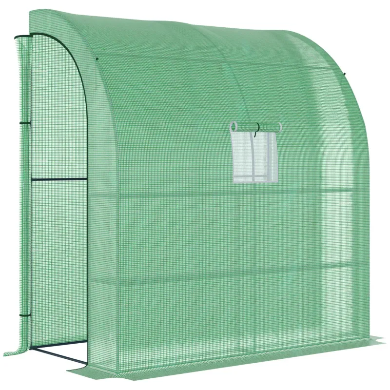 Lean-to Walk-In Greenhouse with 4 Shelves, 200 x 100 x 215cm - Green