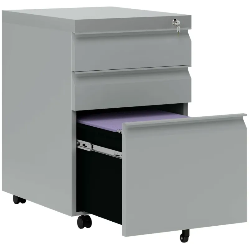 3 Drawer Mobile Steel Filing Cabinet, Grey