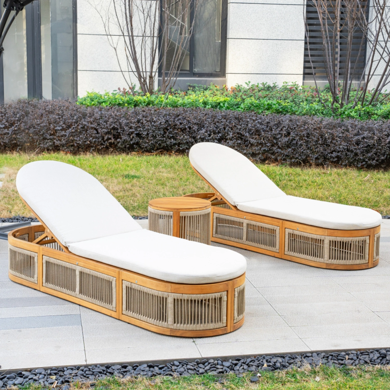 Caven Acacia Wood Adjustable Sun Lounger Set - 2 Loungers and Side Table