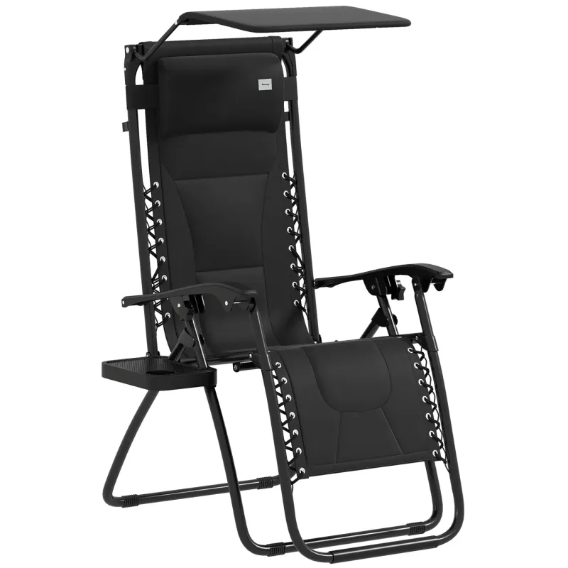 Zero Gravity Reclining Lounger with Sun Canopy and Side Tray, Black