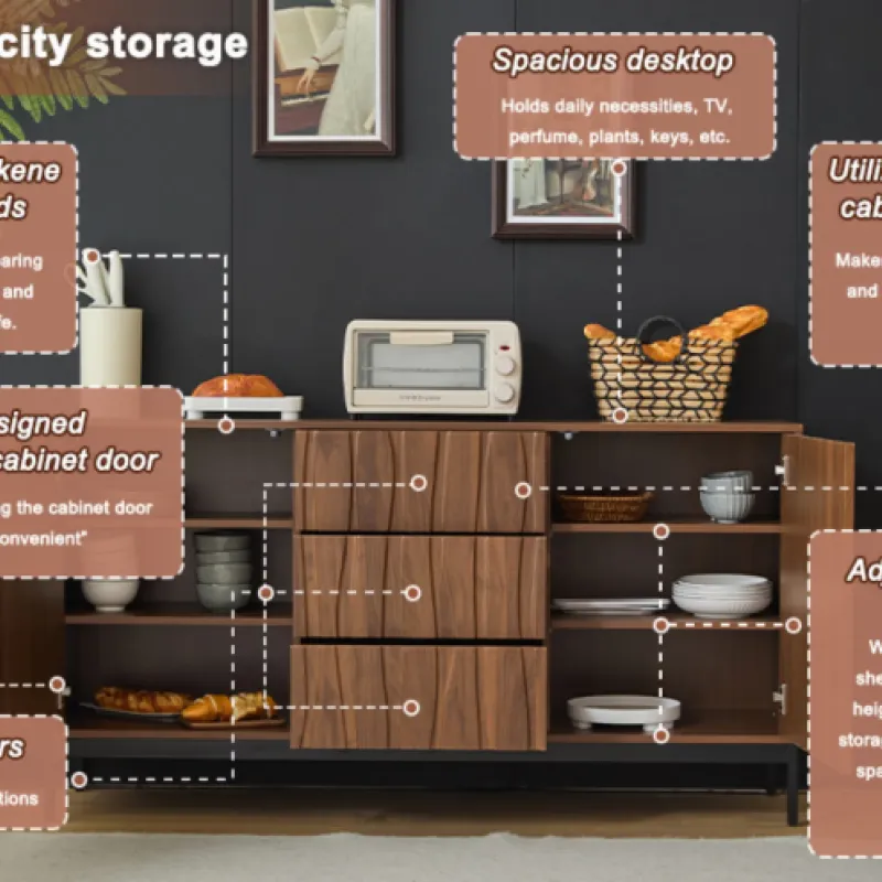 Dark Oak Grain Sideboard, 150cm, in Dark Oak, with 3 Drawers and Slotted Doors