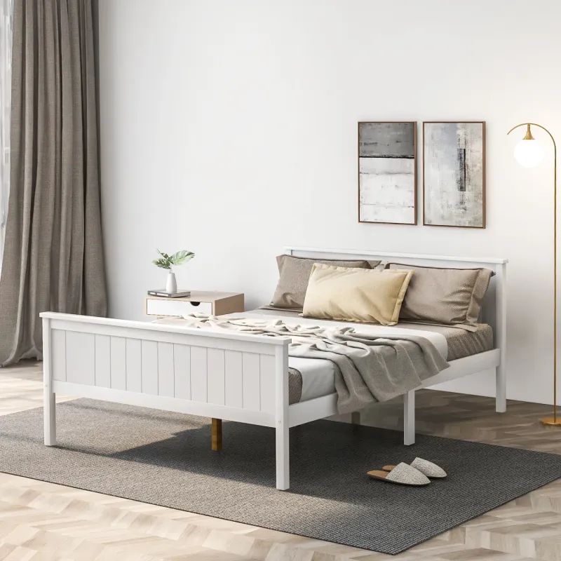 Ivory Solid Pine Double Bed Frame with Headboard and Footboard