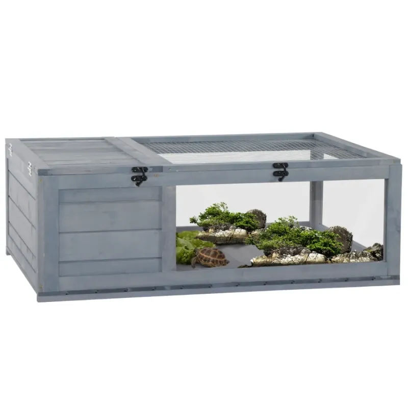 Solid Wood Two-Room Tortoise House with Expandable Side Panels