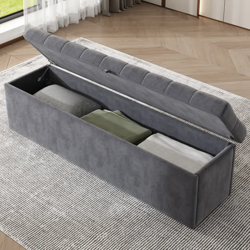135cm Grey Velvet Storage Bench