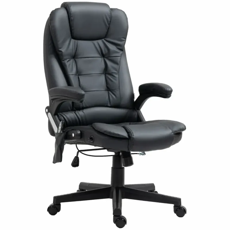 6-Point Massage Executive Office Chair with Heat - Black PU Leather