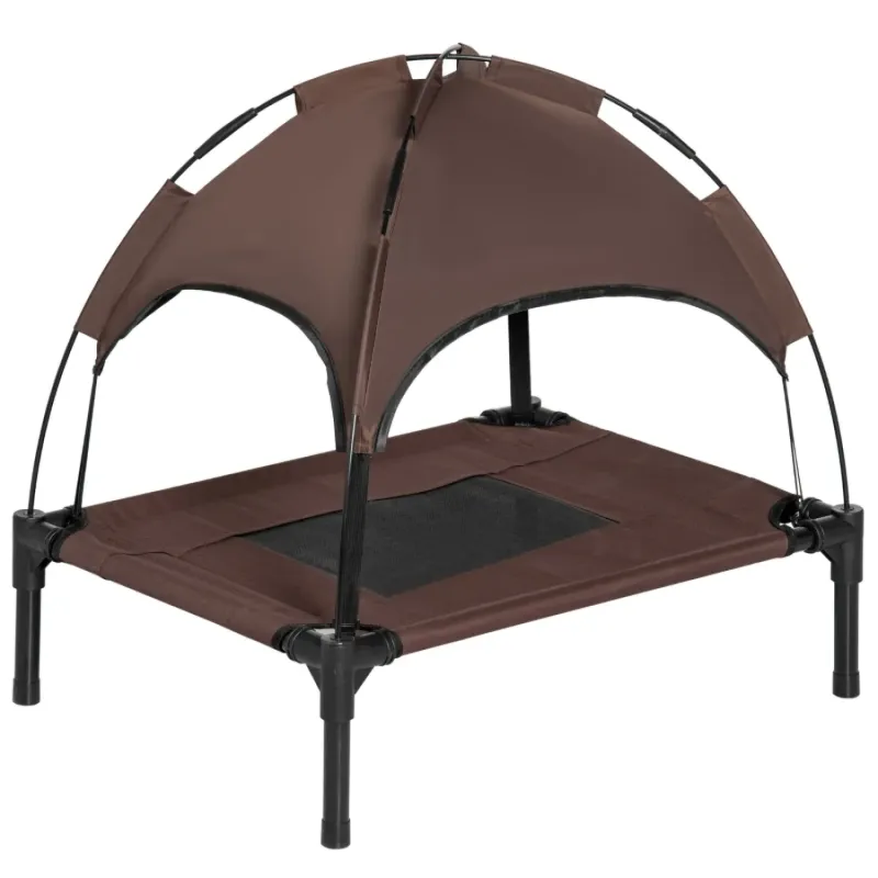 Raised Dog Bed with Removable UV Canopy - Brown - Small