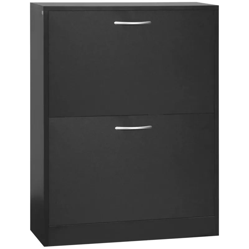 Slim 2 Drawer Shoe Storage Cabinet with Flip Doors - Black