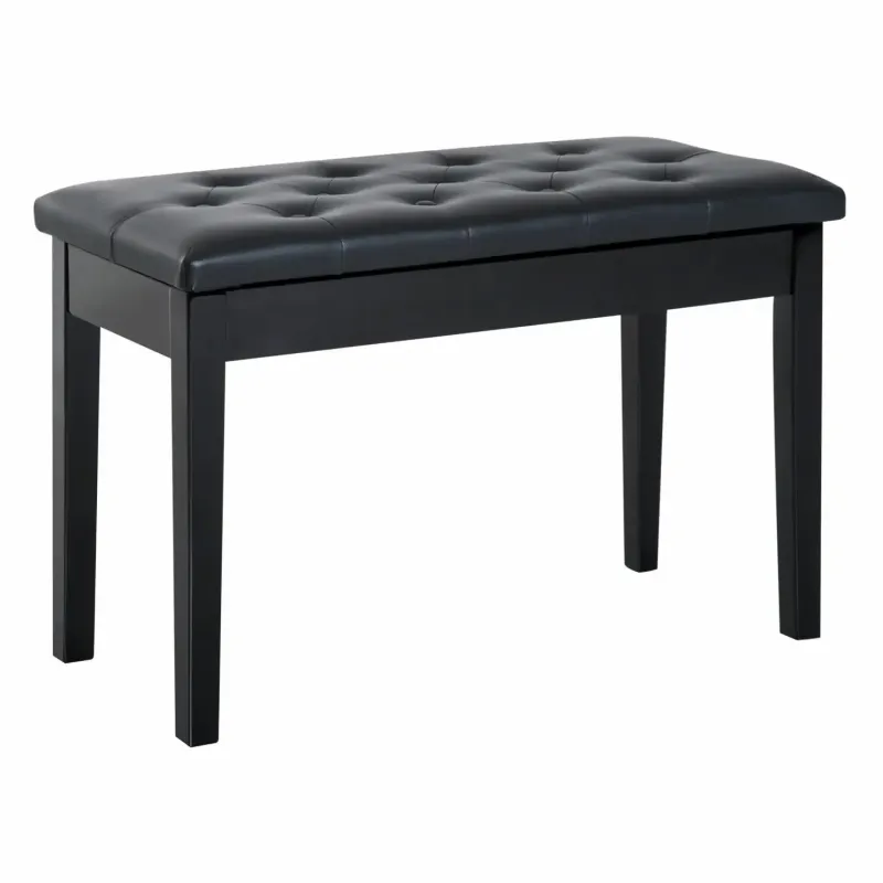 Two-Person Storage Piano Stool with PU Leather - Black