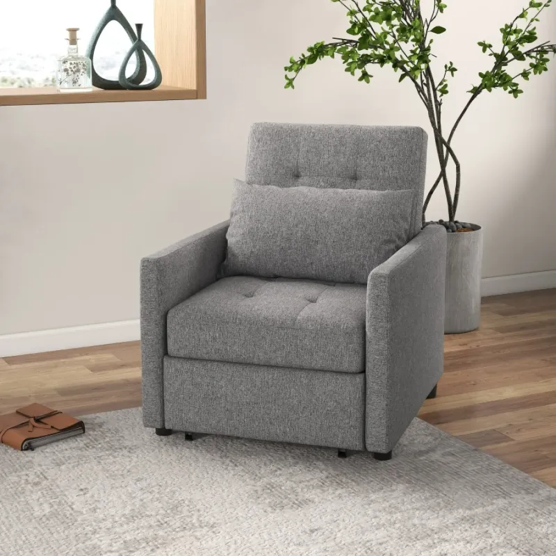 3-in-1 Convertible Single Chair Bed with Adjustable Backrest - Grey