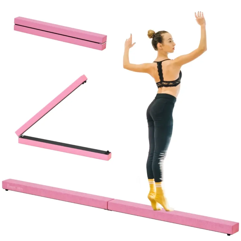  2.4m Folding Gymnastics Balance Beam - Pink 8ft Home Training Floor Beam