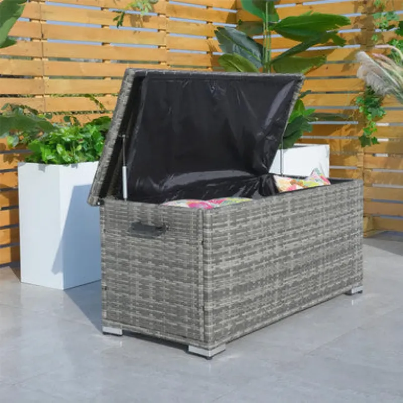 243L Waterproof Rattan Garden Storage Box with Hydraulic Lid
